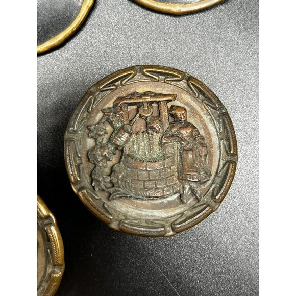 Antique Brass Button "The Wishing Well" 2-Part Rotating Large Metal Set of 5 - Picture 13 of 13